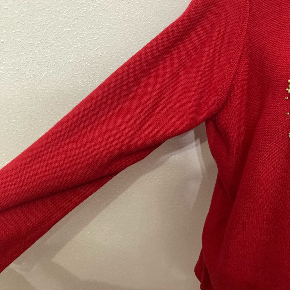 NWT Vintage Merry and Bright Red Christmas Sweater With Black Trim Size Large - Picture 7 of 16